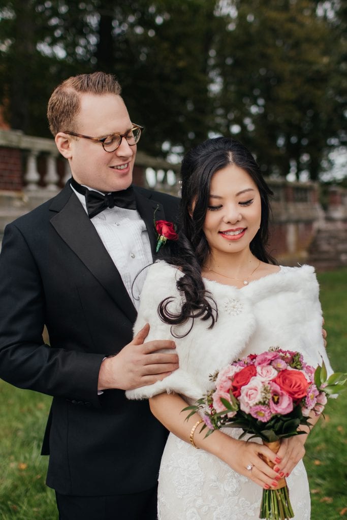 Bride and groom together during their photo shoot on the wedding day