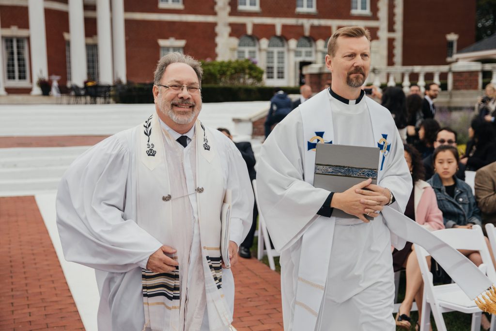 Officiant entering a wedding ceremony
