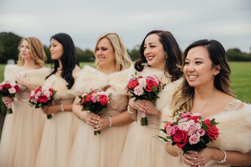 A reaction of the bridesmaids during the wedding ceremony