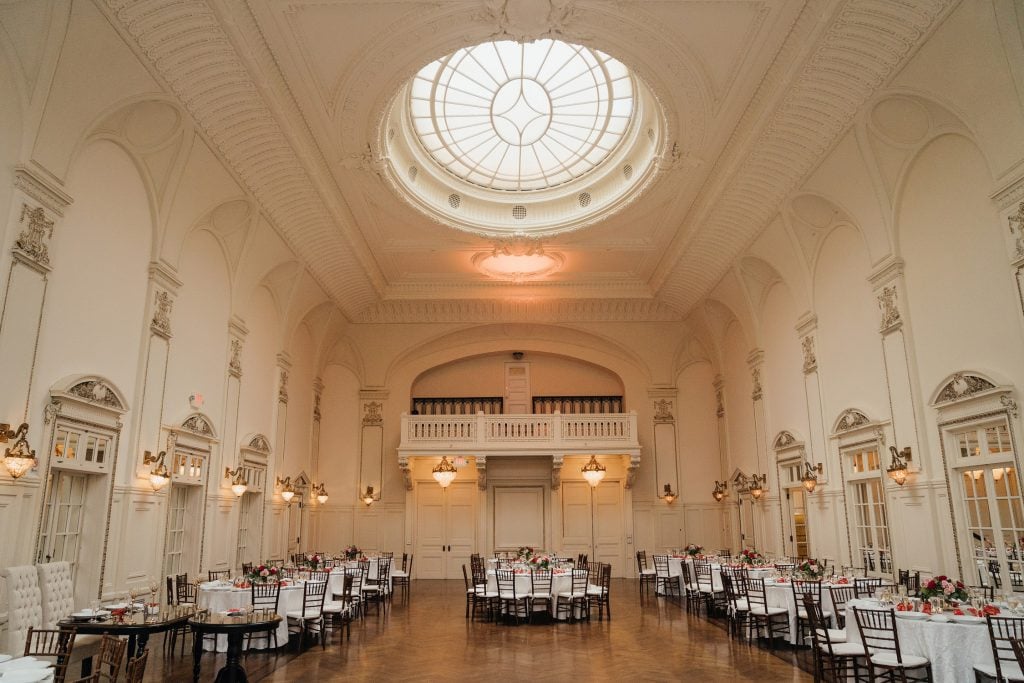 Reception setting at Bourne Mansion wedding in Long Island