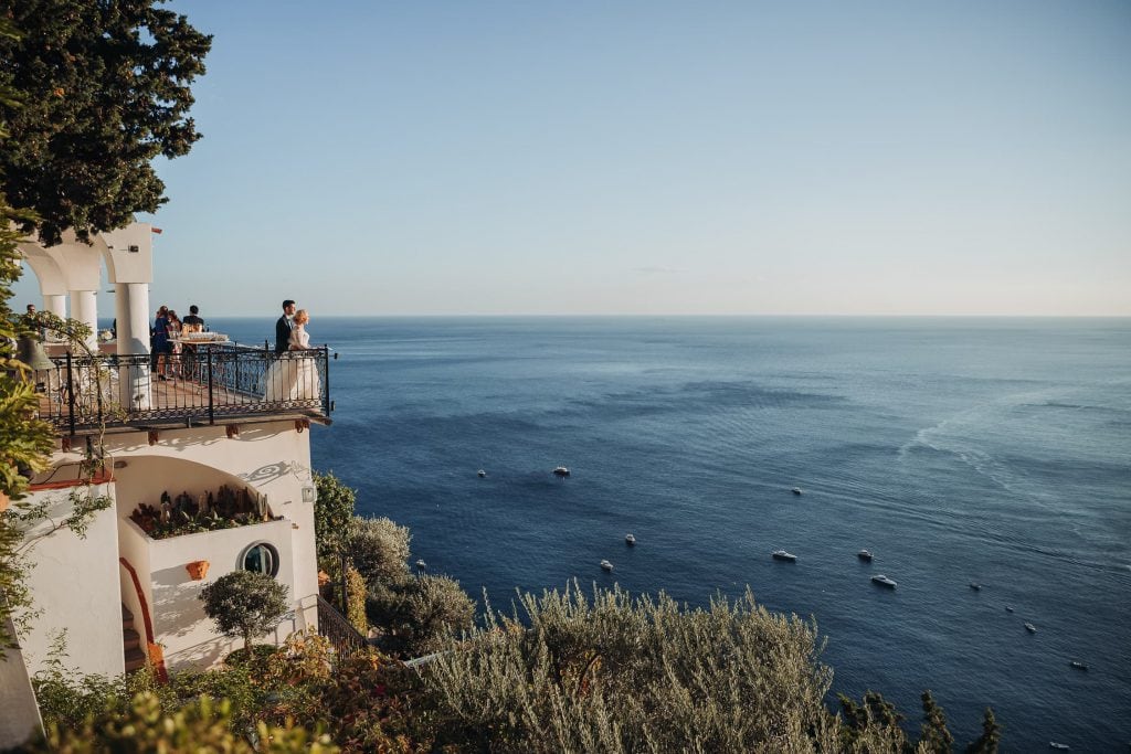 Bride and groom at Villa Oliviero on their wedding day