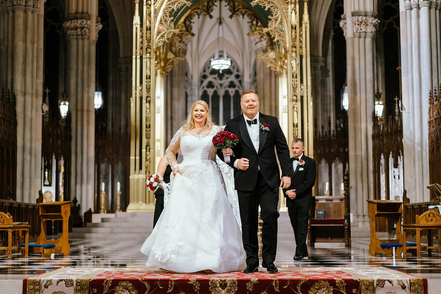 Bride and groom celebrating their marriage at St Patrick’s Cathedral
