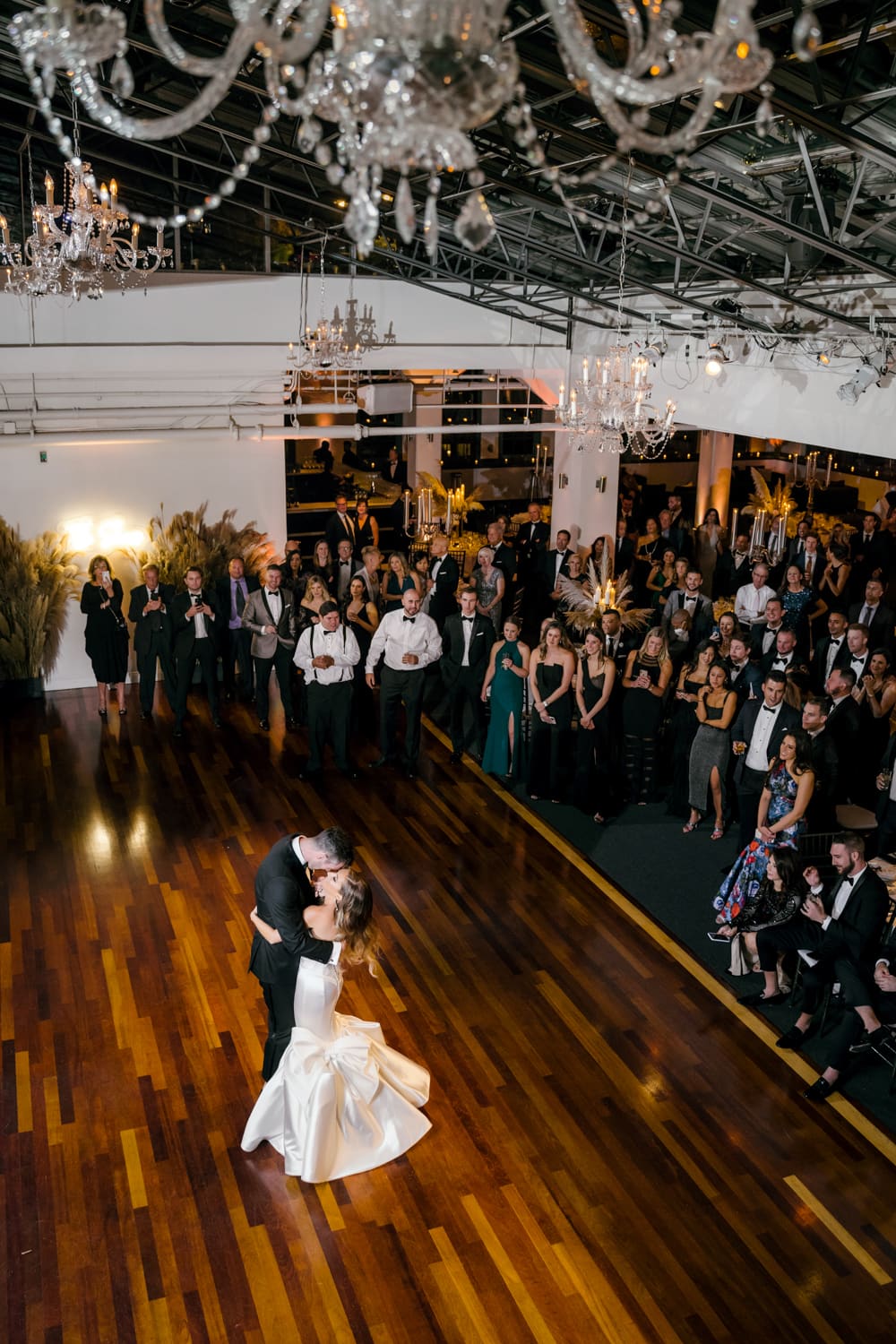 A newly wedded couple's first dance during a wedding reception