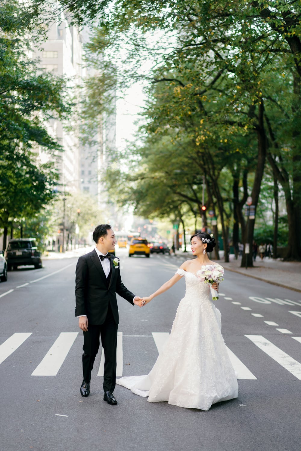 The bride and groom's portrait photos at the Fifth Avenue