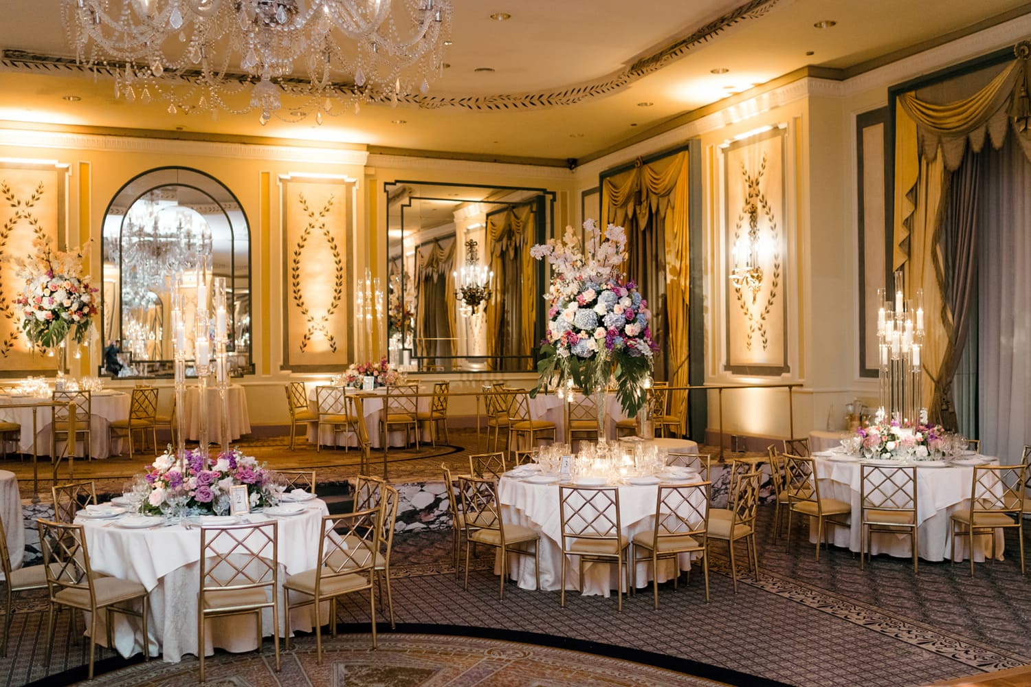 A wedding reception setting at The Pierre Hotel in New York